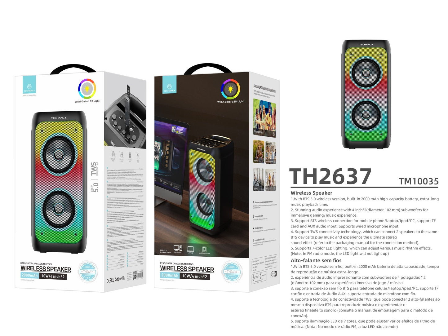 Techancy Altifalante Bluetooth Sem Fios TH2637-2