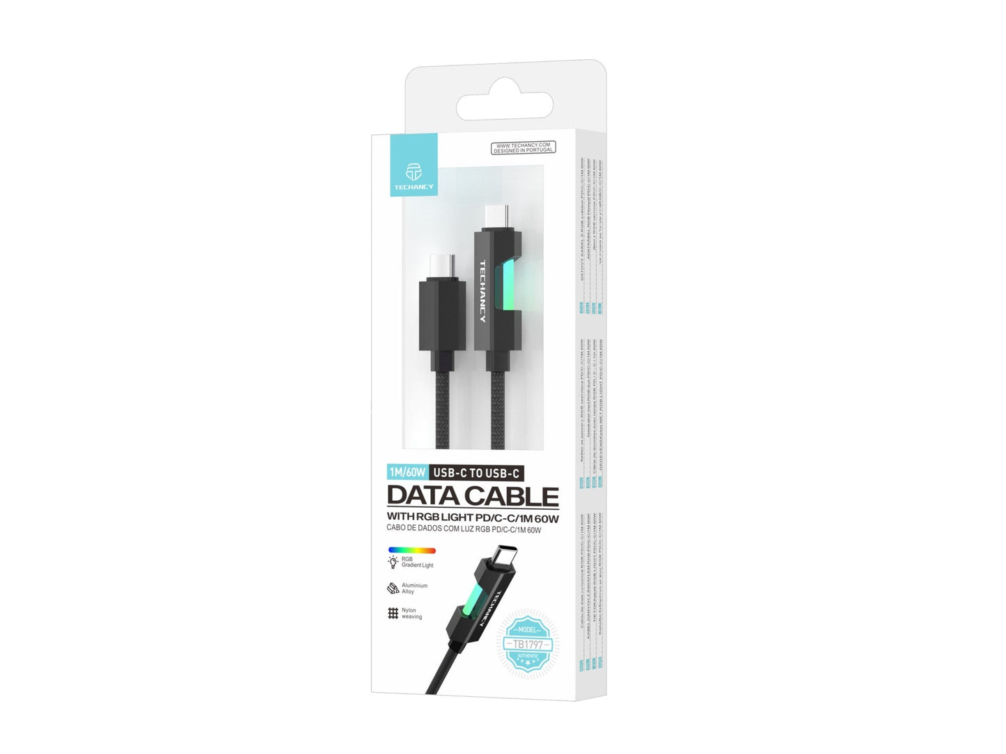 Techancy Cabo De Dados Usb-C Para Usb-C TB1797, 1m/60w -1