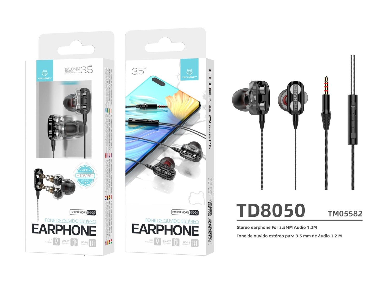 Techancy Auricular Com Fios Estéreo Premium TD8050 -2