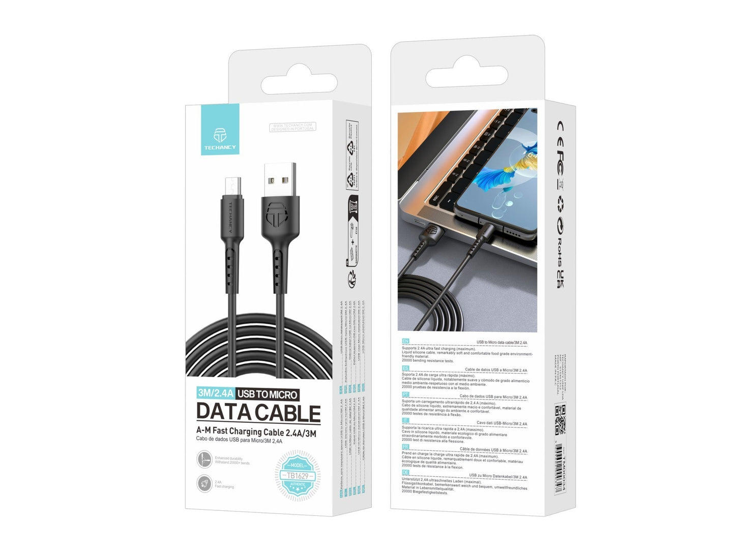 Techancy Cabo De Dados Micro-USB Preto TB1629-2