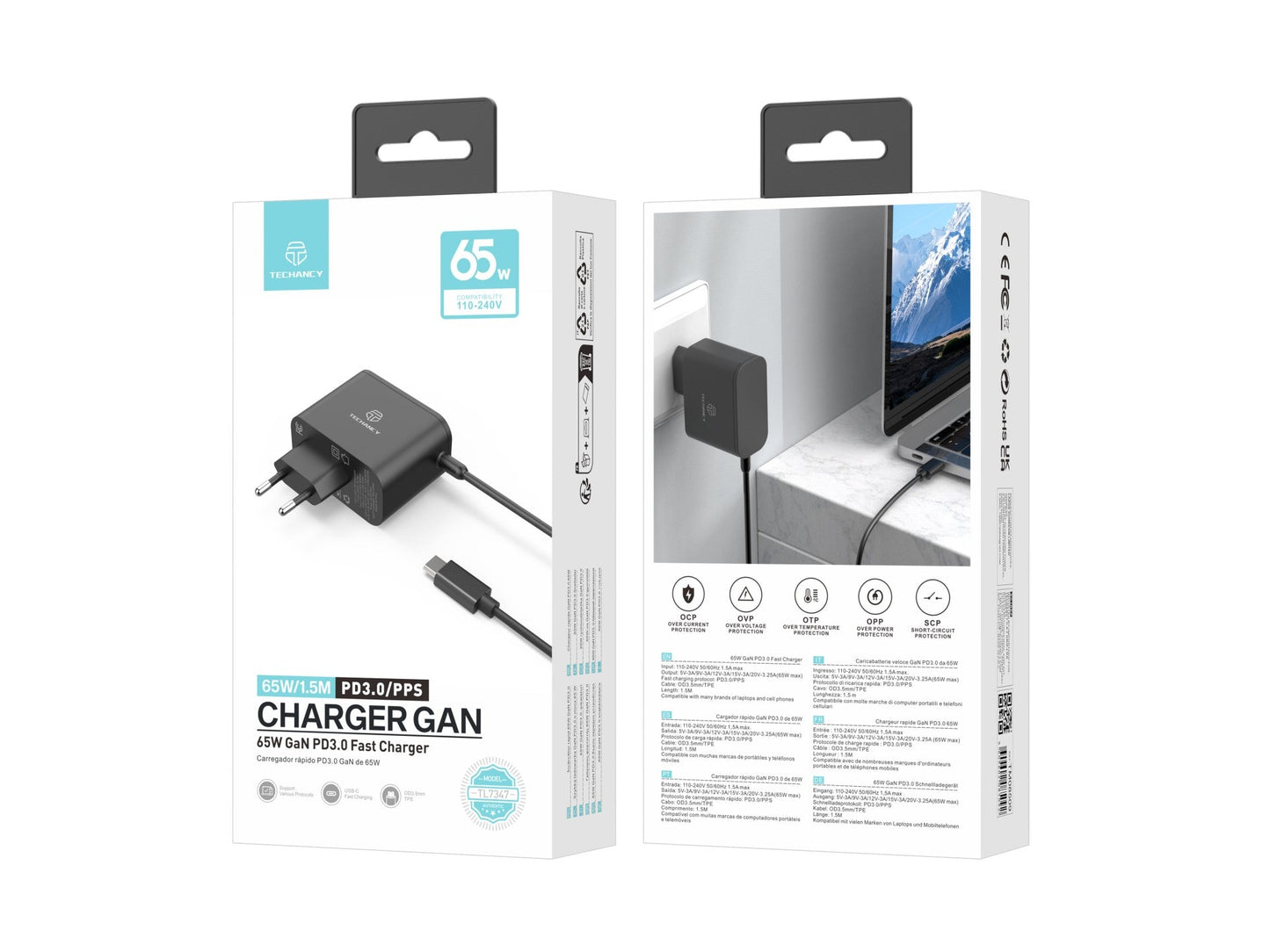Techancy Carregador Rápido GaN USB-C de 65W TL7347-2