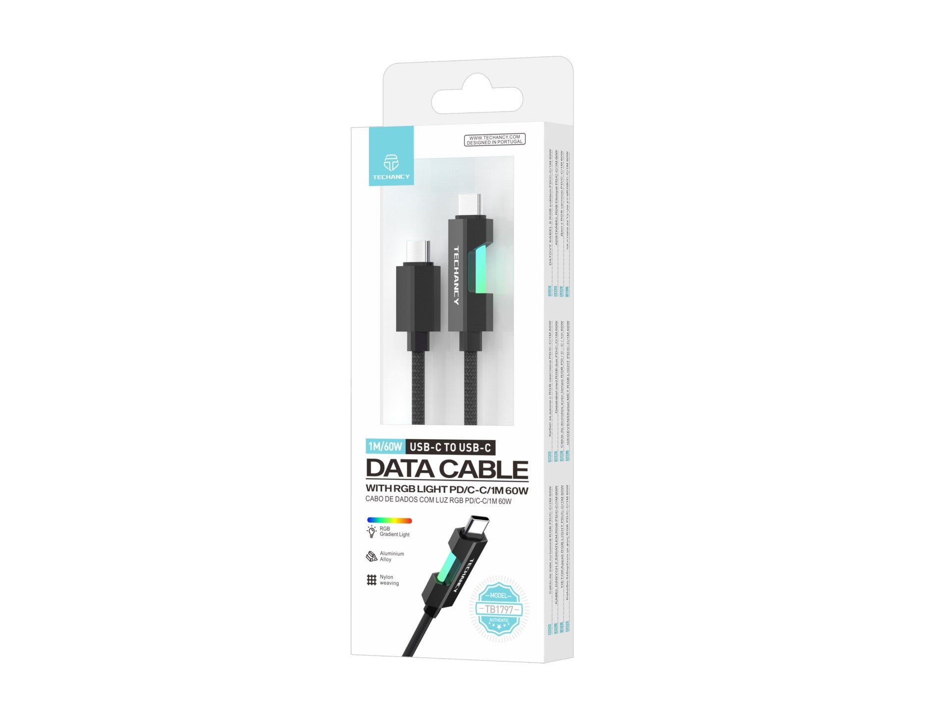 Techancy Cabo De Dados Usb-C Para Usb-C TB1797, 1m/60w -1