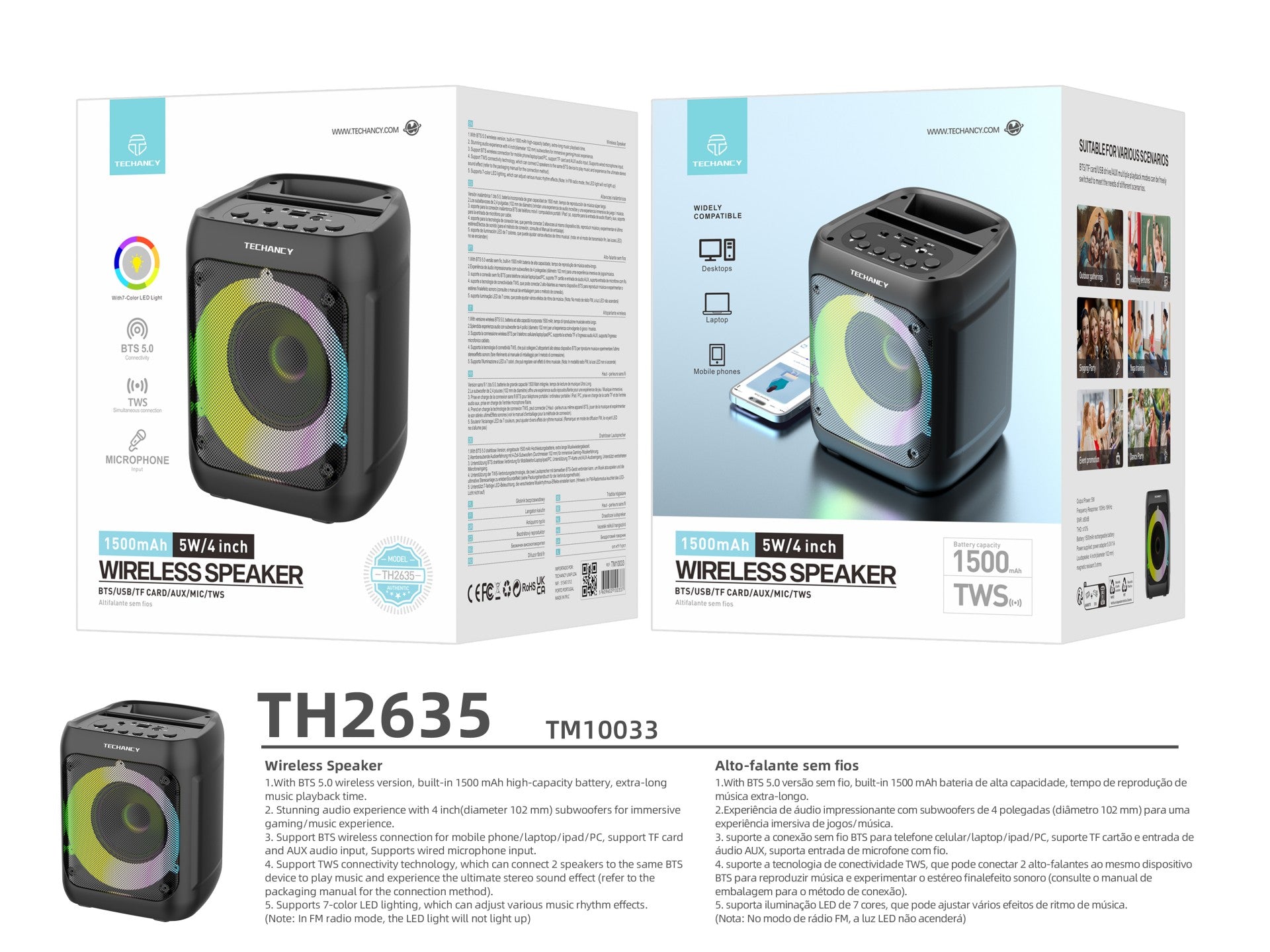 Techancy Altifalante Bluetooth Sem Fios  TH2635-2