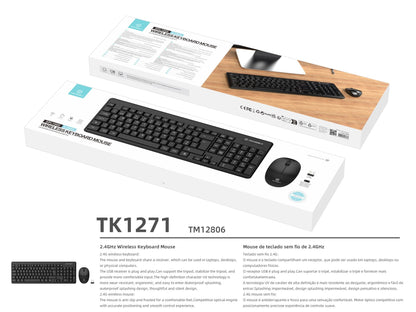 Techancy Kit De Teclado E Rato Sem Fios 2.4g Preto TK1271-2
