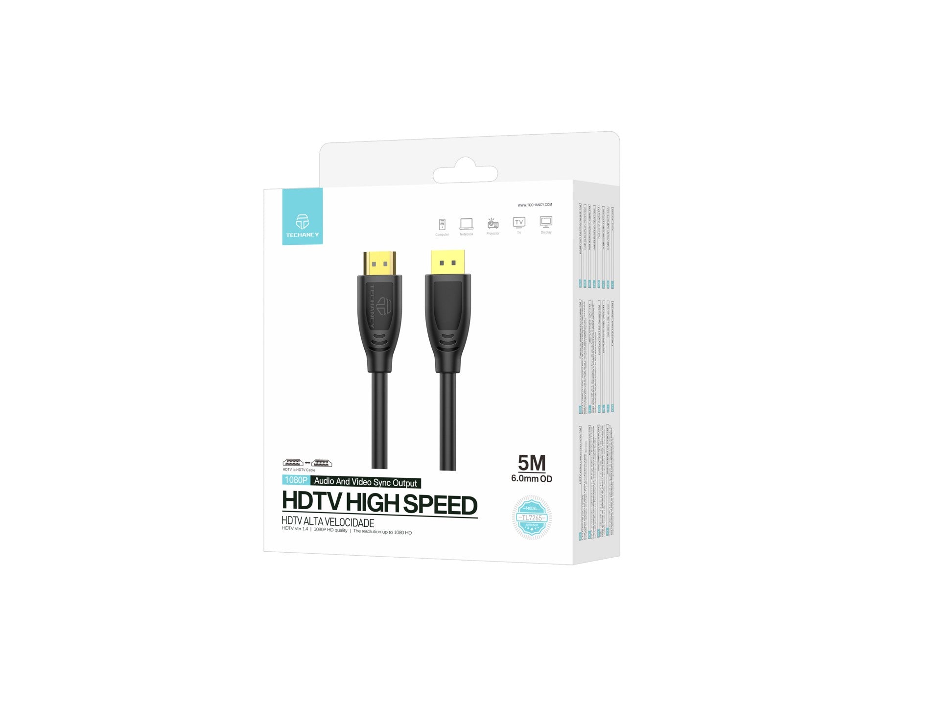 Techancy Cabo HDMI De Alta Velocidade  TL7265, 5m-1
