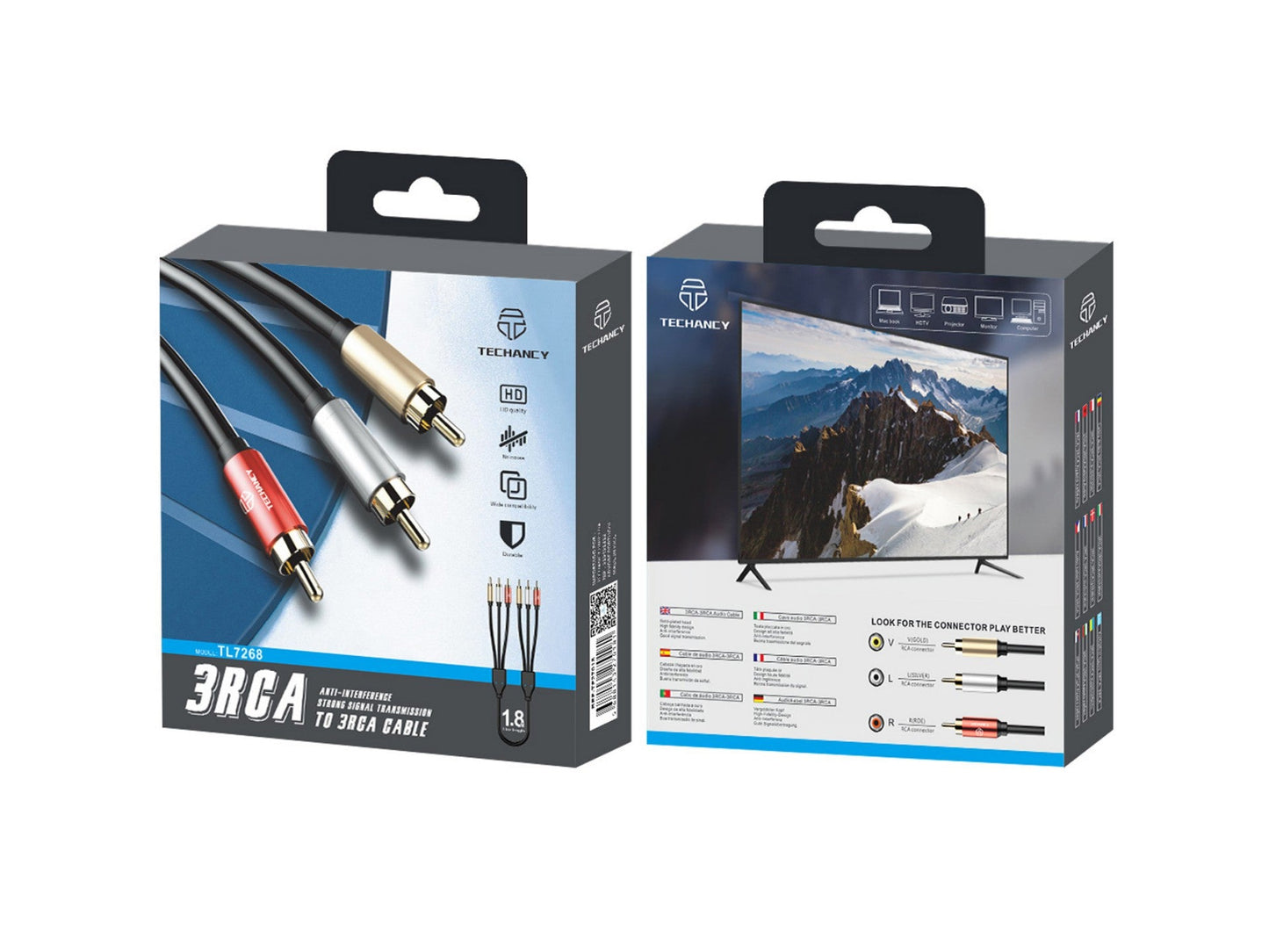 Cabo de áudio Techancy 3RCA  1,8 m, TL7268-1