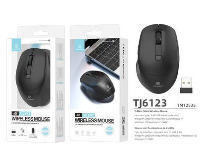 Techancy Rato Sem Fios 2.4g Preto TJ6123, Dpi Ajustável (800-1600) 6d Botões Silenciosos, Compatível Com Pc/Mac-2