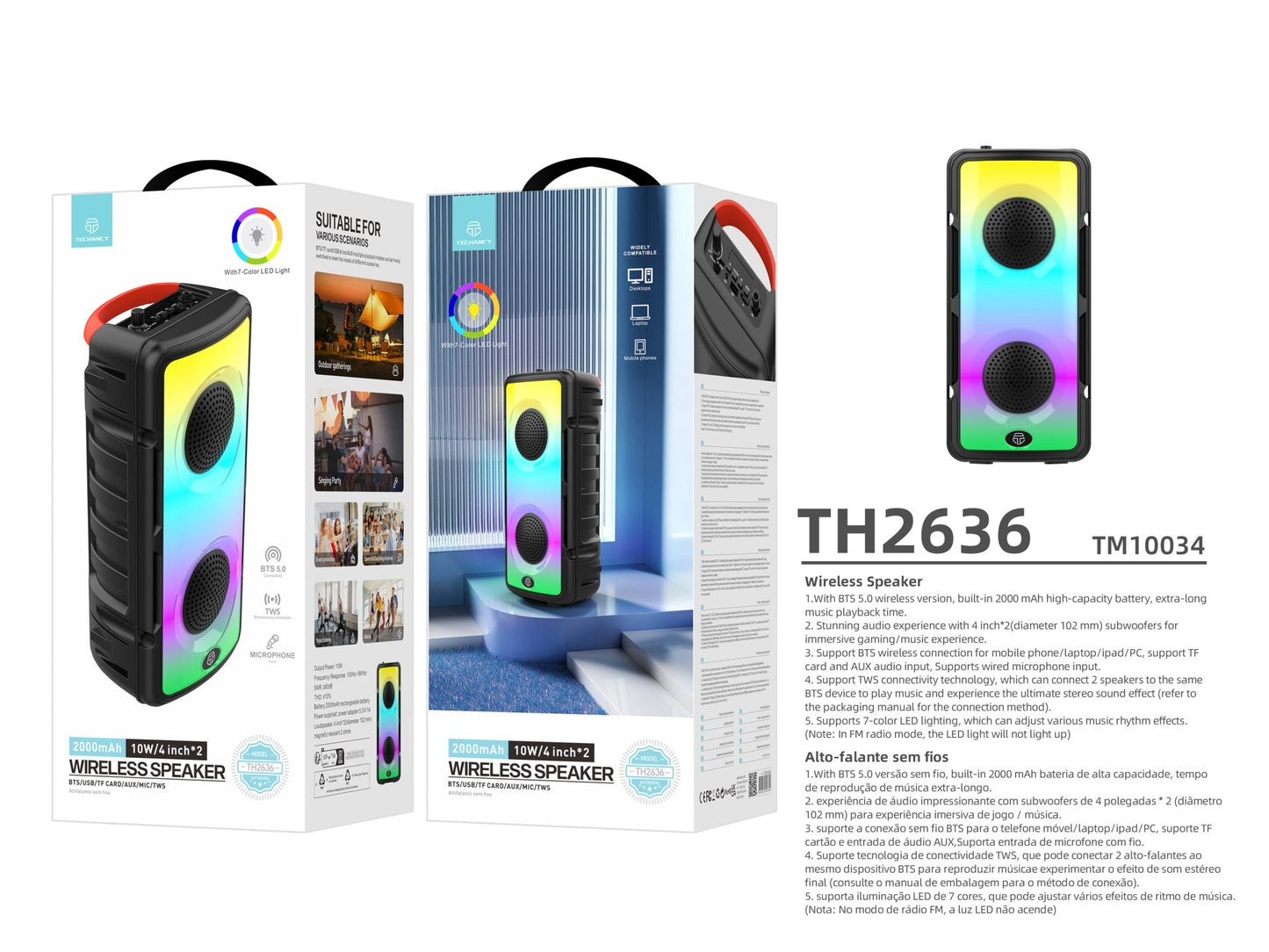 Techancy Altifalante Bluetooth Sem Fios  TH2636-2