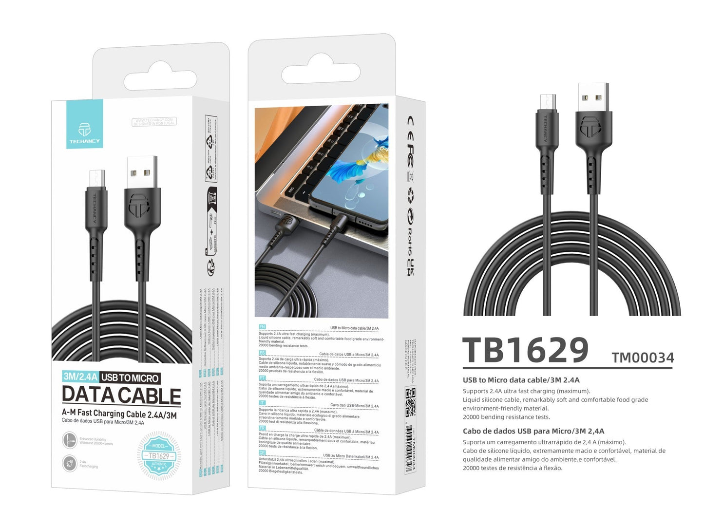 Techancy Cabo De Dados Micro-USB Preto TB1629-3