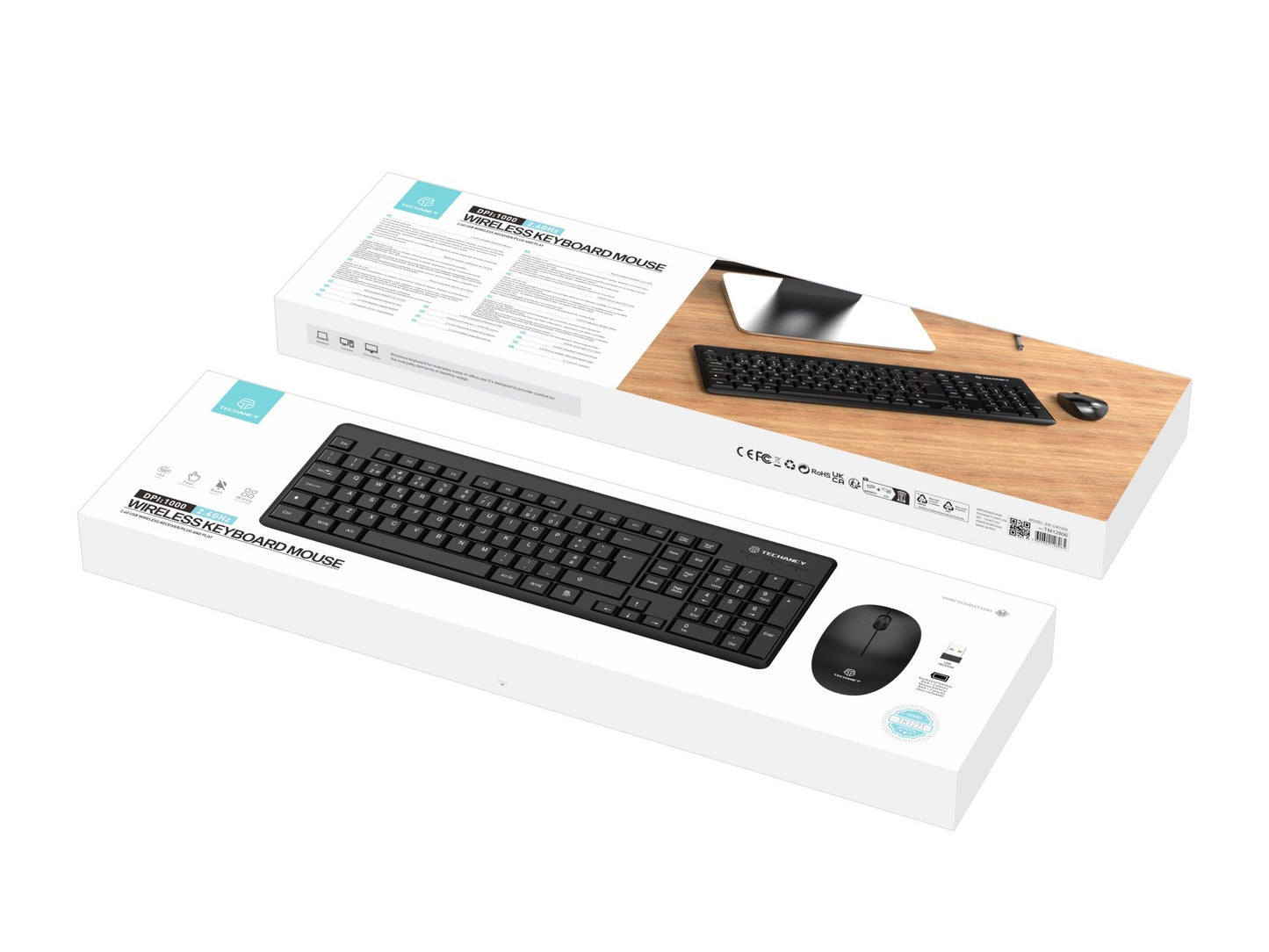 Techancy Kit De Teclado E Rato Sem Fios 2.4g Preto TK1271-1
