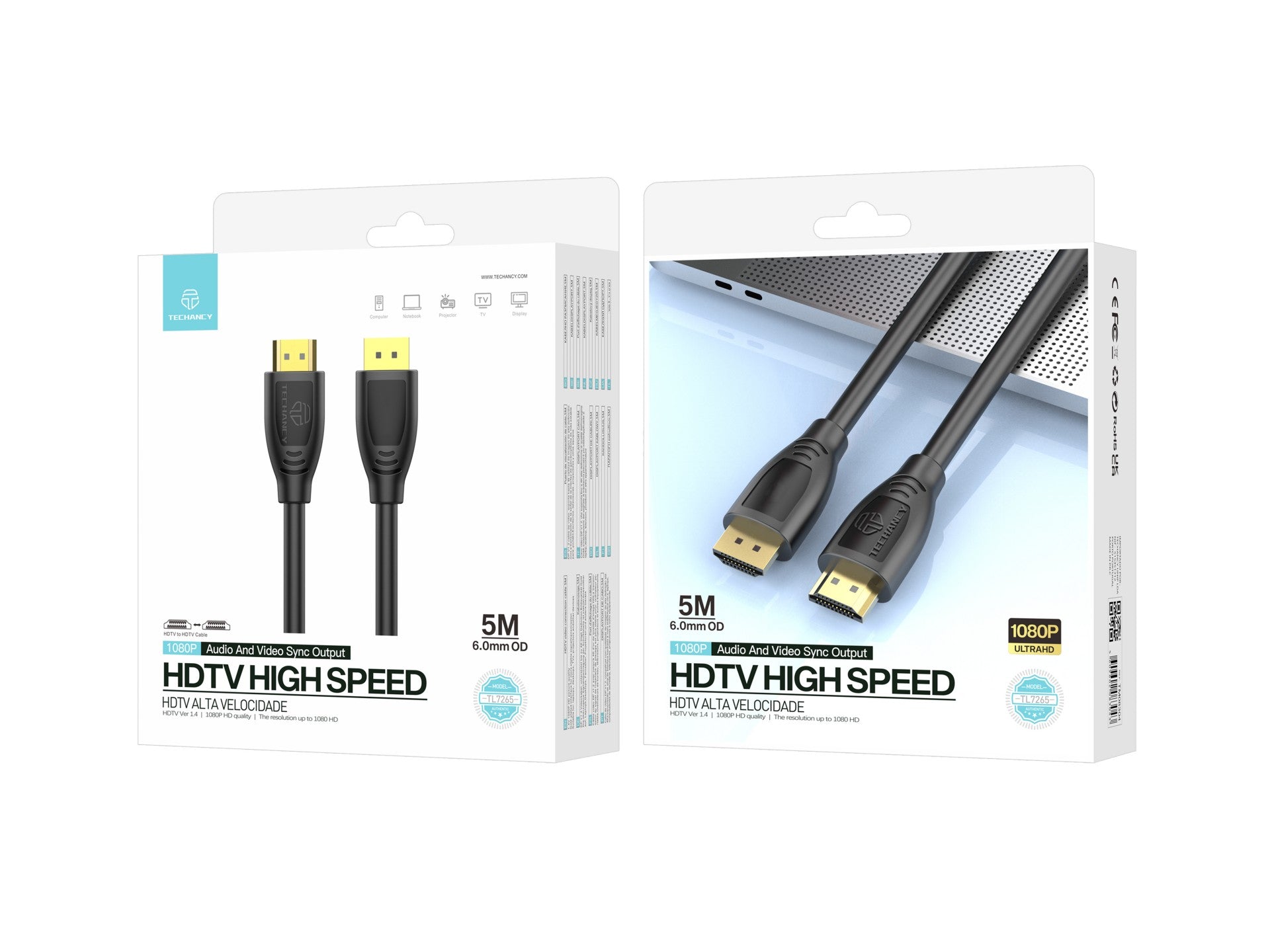 Techancy Cabo HDMI De Alta Velocidade  TL7265, 5m-2