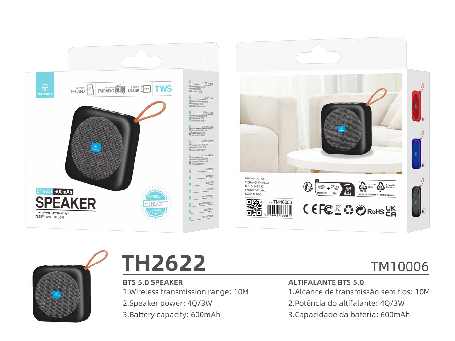Techancy Altifalante Bluetooth Preto TH2622-3