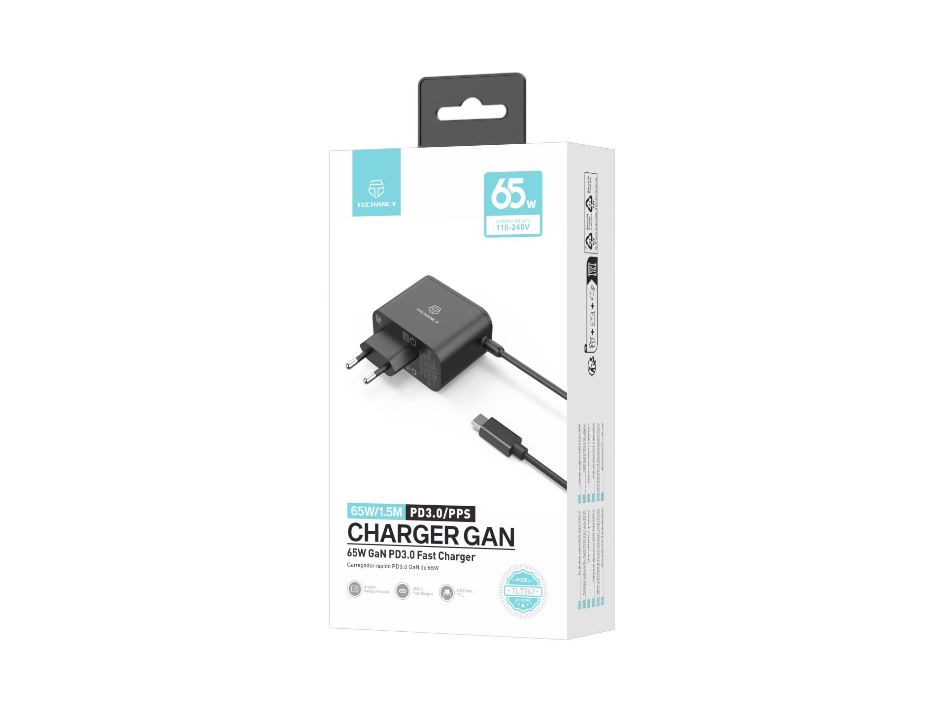 Techancy Carregador Rápido GaN USB-C de 65W TL7347-1