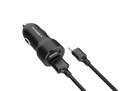 Techancy Carregador de Carro 2USB 2.4A com Cabo iP 11-14/1M TC6421 -0