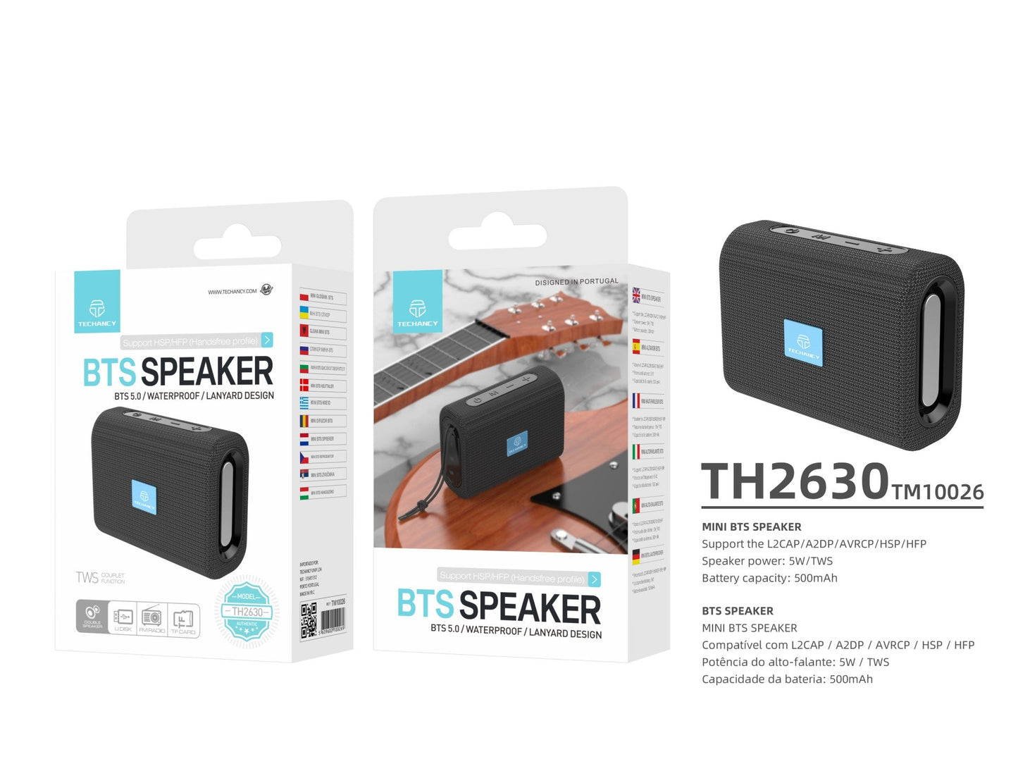 Techancy Mini Altifalante Sem Fios Preto TH2630-3